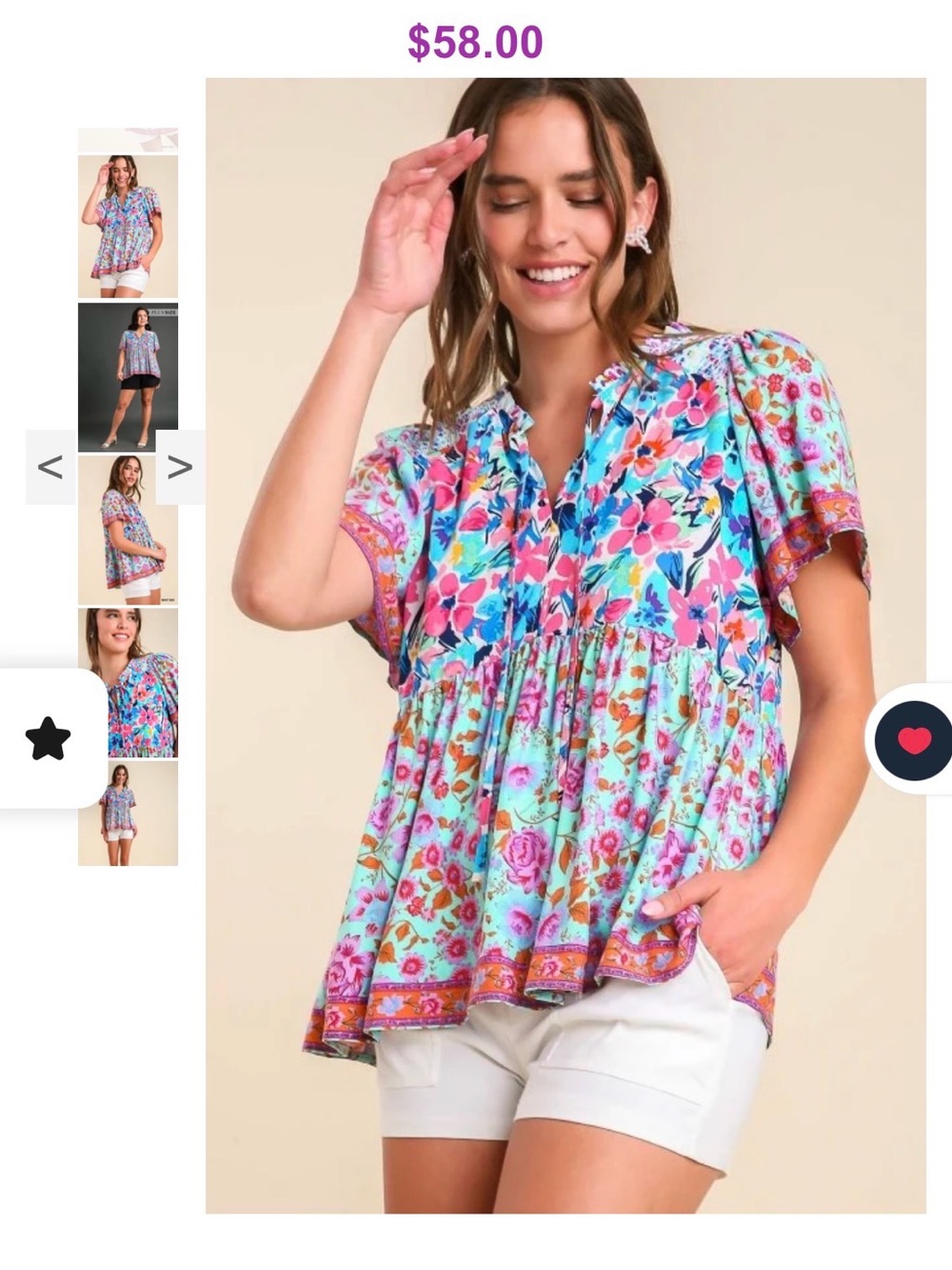 Umgee Floral V-Neck Babydoll Top